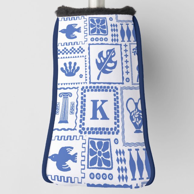 Monogram Modern Blue White Abstract Pattern Golf Head Cover (Rotate 90)
