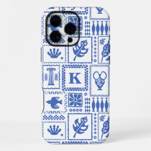 Monogram Modern Blue White Abstract Pattern iPhone 16 Pro Max Case