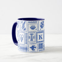 Monogram Modern Blue White Abstract Pattern