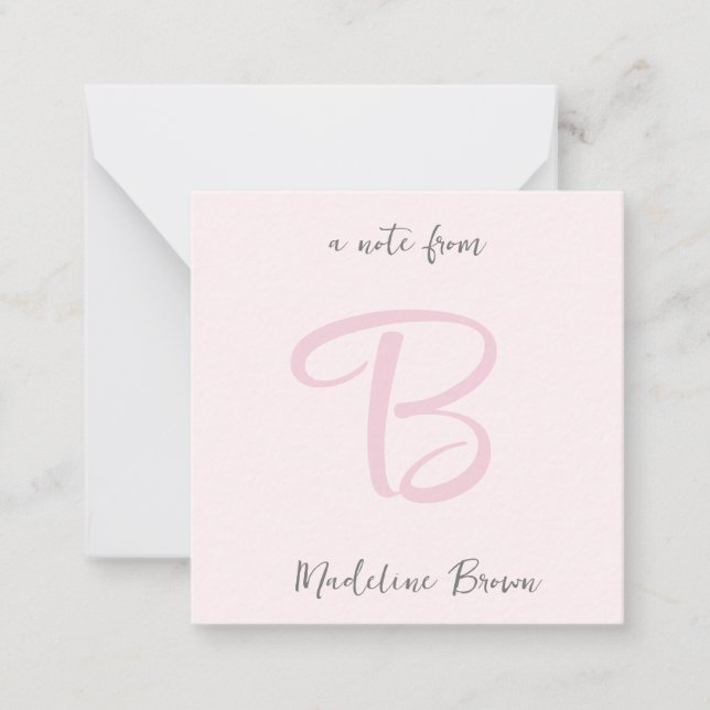 Monogram Modern Blush Pink Minimalist Card (Front)