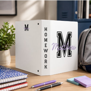 Monogram Modern Boy Preppy Back-To-School Homework Binder