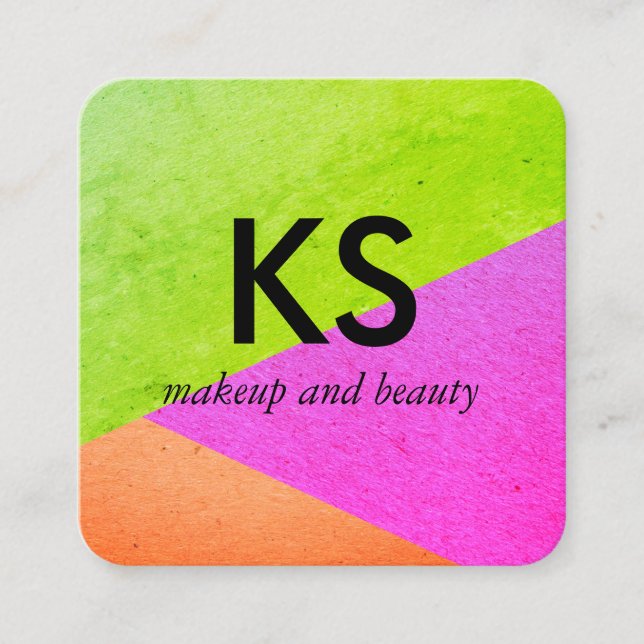 Monogram Modern Bright Colour Blocks Square Business Card (Front)