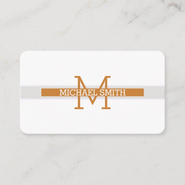 Monogram Modern Bronze Horizontal Line Business Card (Front)
