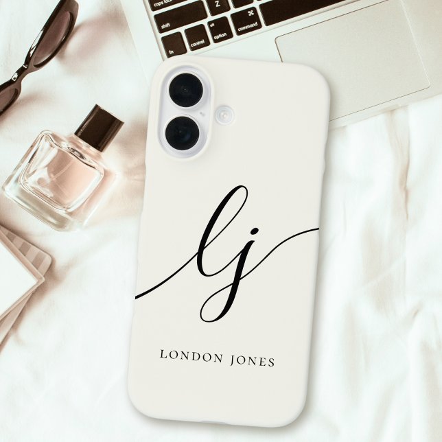 Monogram Modern Calligraphy Script Ivory White Case-Mate iPhone Case (Creator Uploaded)