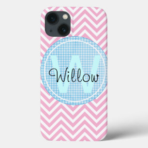 Monogram Modern Chevron Pattern Geometric Art Name iPhone 13 Case