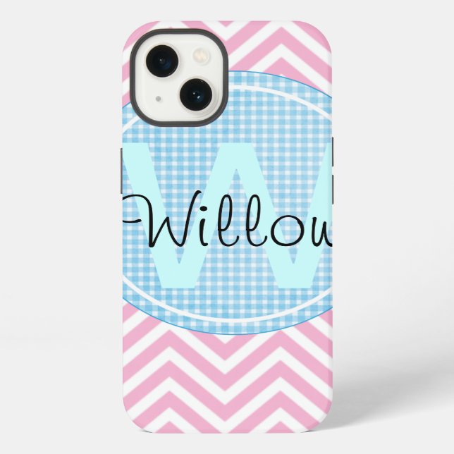 Monogram Modern Chevron Pattern Geometric Art Name iPhone Case (Back)