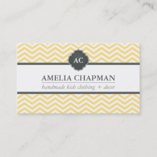 MONOGRAM modern chevron pattern pale yellow grey Business Card