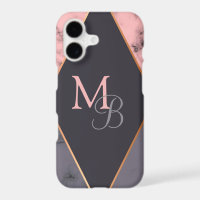 Monogram Modern Chic Girly Pink Grey Marble