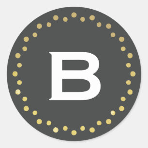 Monogram Modern Circle Dots Sticker Label / Gold