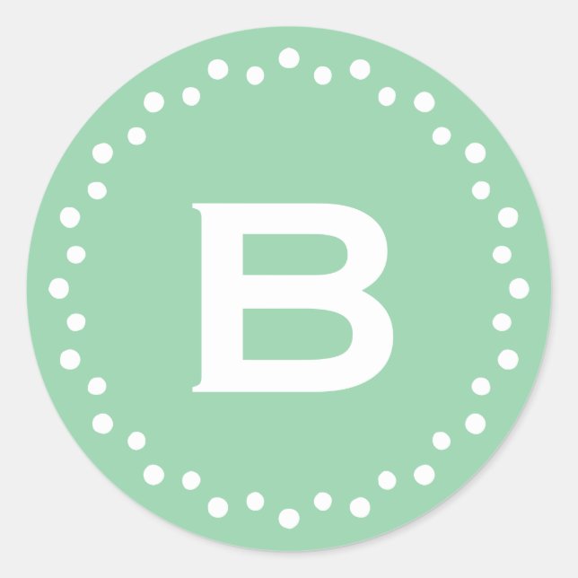 Monogram Modern Circle Dots Sticker Label / Mint (Front)