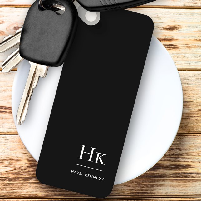 Monogram Modern Classic Minimalist Black White Keychain (Creator Uploaded)