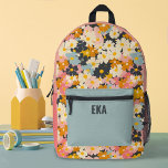 Monogram Modern Colourful Floral Girls School Printed Backpack<br><div class="desc">Personalize this cute pink and blue floral backpack for your girls' back to school supplies. Designed for you by Blackberry Boulevard.</div>
