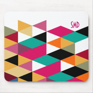 Monogram Modern Colourful Geometric Pattern Mouse Pad