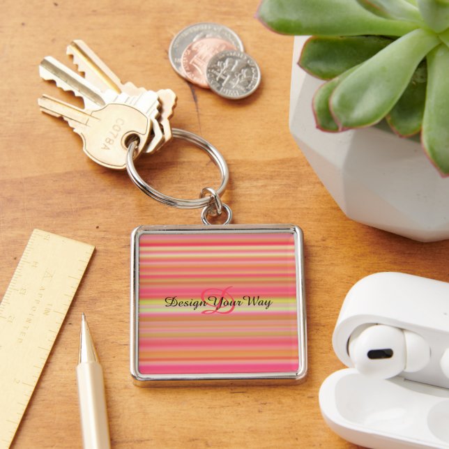 monogram modern Colourful Rainbow stripes initial  Keychain (Desk)