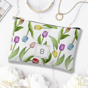 Monogram Modern Colourful Tulip Floral Pattern Accessory Pouch