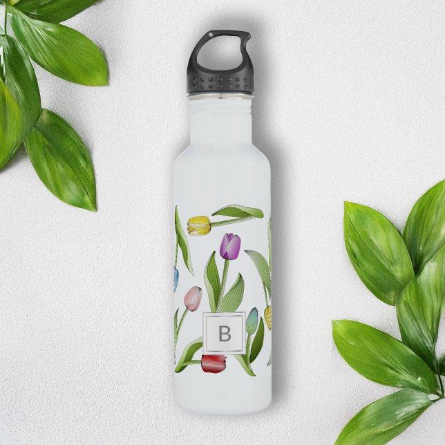 Monogram Modern Colourful Tulip Pattern 710 Ml Water Bottle (Creator Uploaded)