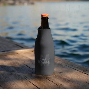 Monogram Modern Cool Grunge Add Your Name Bottle Cooler