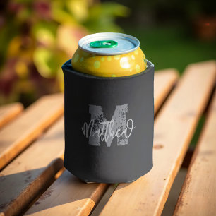 Monogram Modern Cool Grunge Add Your Name Can Cooler