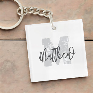 Monogram Modern Cool Grunge Add Your Name Keychain