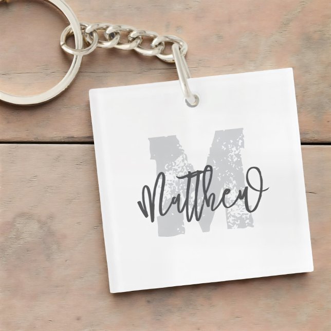 Monogram Modern Cool Grunge Add Your Name Keychain (Creator Uploaded)