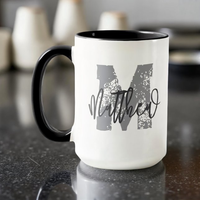 Monogram Modern Cool Grunge Add Your Name Mug (Creator Uploaded)