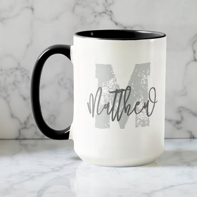 Monogram Modern Cool Grunge Add Your Name Mug (Creator Uploaded)