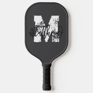 Monogram Modern Cool Grunge Add Your Name Pickleball Paddle