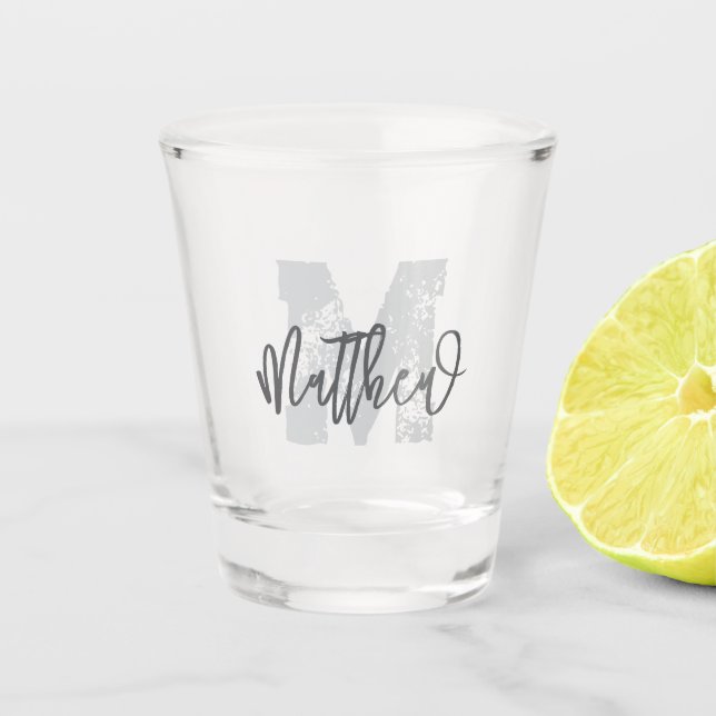 Monogram Modern Cool Grunge Add Your Name Shot Glass (Front)
