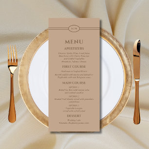 Monogram Modern Cream Taupe Wedding Menu