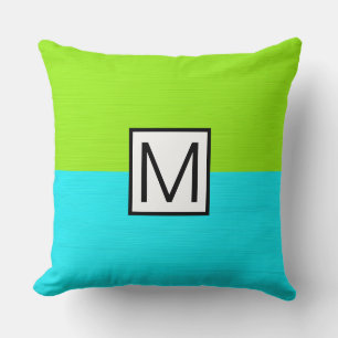 Monogram Modern Cyan and Lime Elegant Throw Pillow