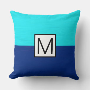 Monogram Modern Dark Blue and Cyan Elegant Throw Pillow