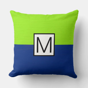 Monogram Modern Dark Blue and Lime Elegant Throw Pillow