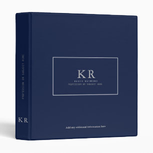 Monogram Modern Dark Classy Blue Binder