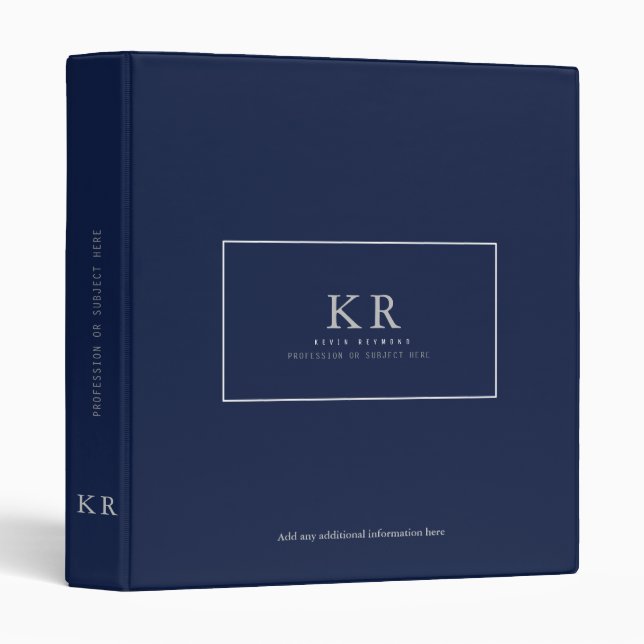 Monogram Modern Dark Classy Blue Binder (Front/Spine)
