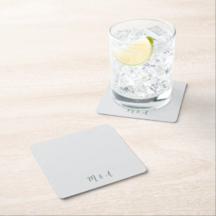 Monogram Modern Elegant 25th Anniversary Party Square Paper Coaster