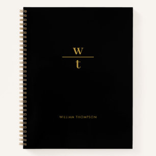 Monogram Modern Elegant Black Gold Notebook