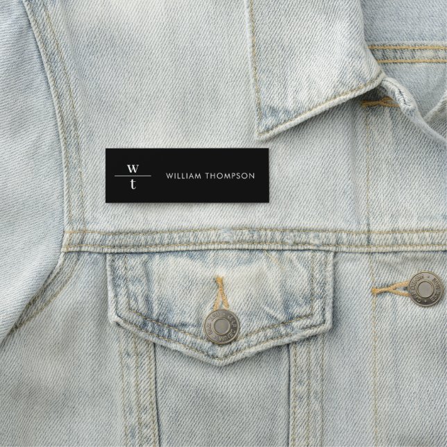 Monogram Modern Elegant Black White  Name Tag (In Situ)