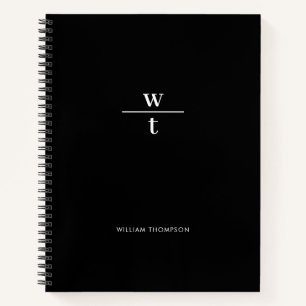 Monogram Modern Elegant Black White   Notebook