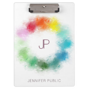 Monogram Modern Elegant Colourful Personalized Clipboard
