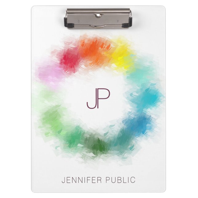 Monogram Modern Elegant Colourful Personalized Clipboard (Front)