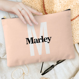 Monogram Modern Elegant Cute Bold Blush Pink Chic Accessory Pouch