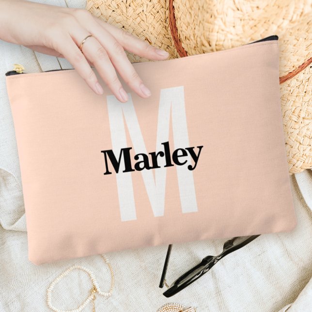 Monogram Modern Elegant Cute Bold Blush Pink Chic Accessory Pouch (Creator Uploaded)