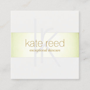 Monogram Modern Elegant Faux Lime Green Foil Square Business Card