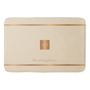 Monogram modern elegant glitter cream and gold bath mat