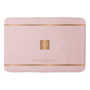 Monogram modern elegant glitter pink and gold bath mat
