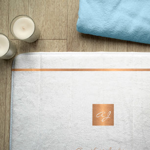 Monogram modern elegant glitter white and gold bath mat