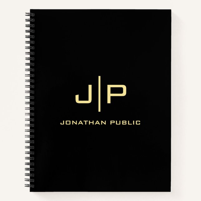 Monogram Modern Elegant Gold & Black Template Best Notebook (Front)