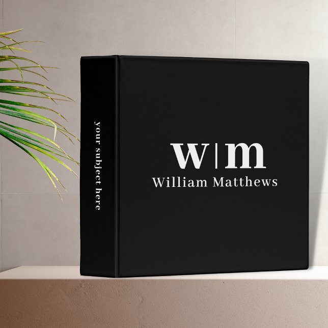 Monogram Modern Elegant Minimal Black and White  Binder (Creator Uploaded)