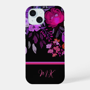 Monogram Modern Elegant Pink Purple Floral iPhone 15 Case