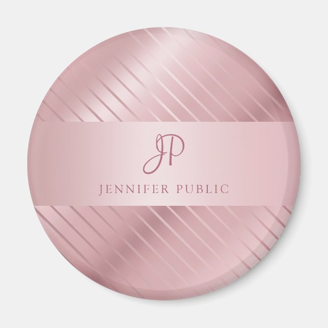 Monogram Modern Elegant Rose Gold Template Magnet (Front)